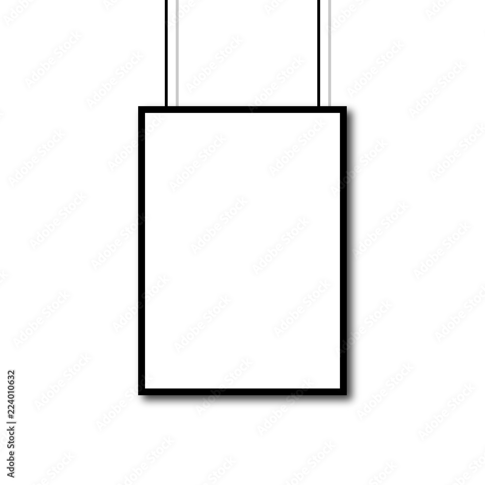 Isolated vertical hanging poster mock up on white background. Banner Illustration. Isolated vertical hanging poster mock up on white background. Banner Illustration.