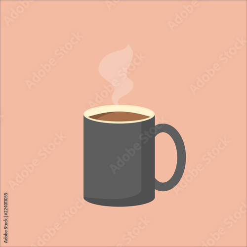 Illustration of grey coffee mug with steam. Vector image of coffee cup. EPS10 compatible