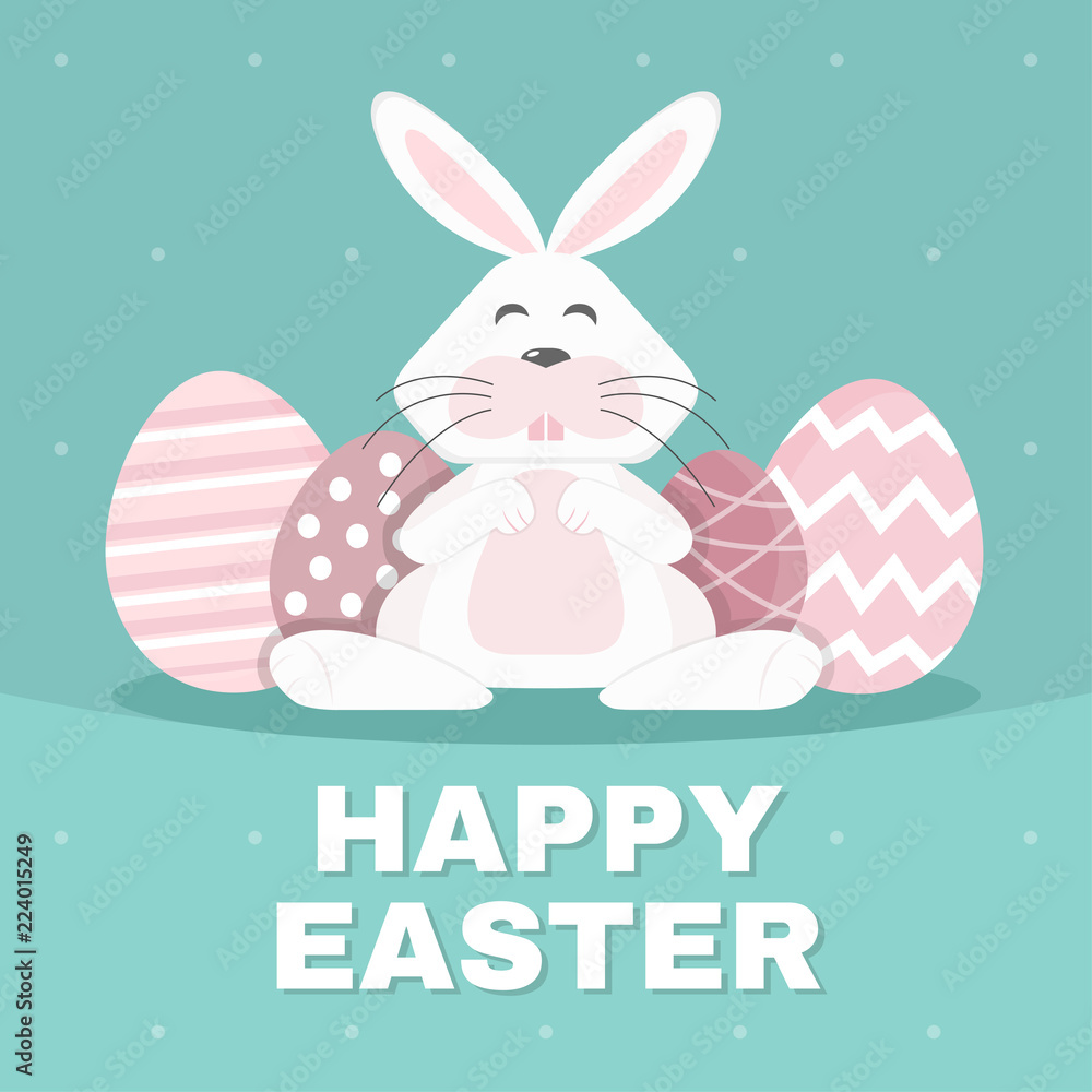 Easter bunny and easter eggs greeting card background - Vector Easter bunny and easter eggs greeting card background - Vector