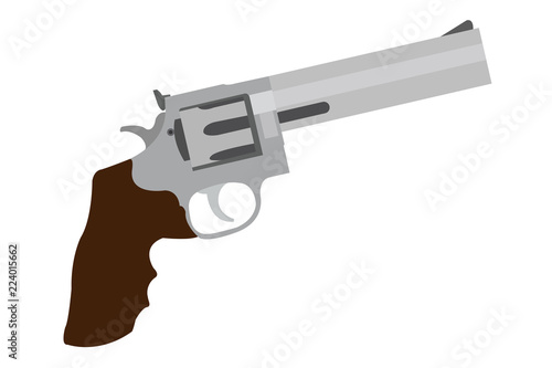 Revolver gris con empuñadura marrón.