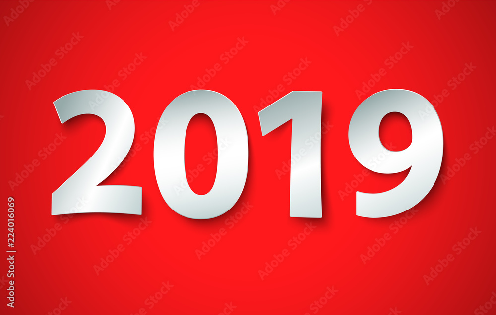 Happy New Year 2019 background. Vector illustration in paper style with a realistic shadow Happy New Year 2019 background. Vector illustration in paper style with a realistic shadow