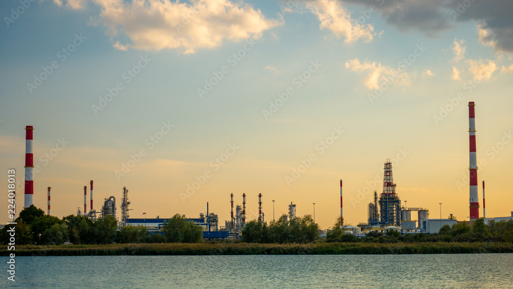 River and oil refinery factory in Gdansk, Poland.