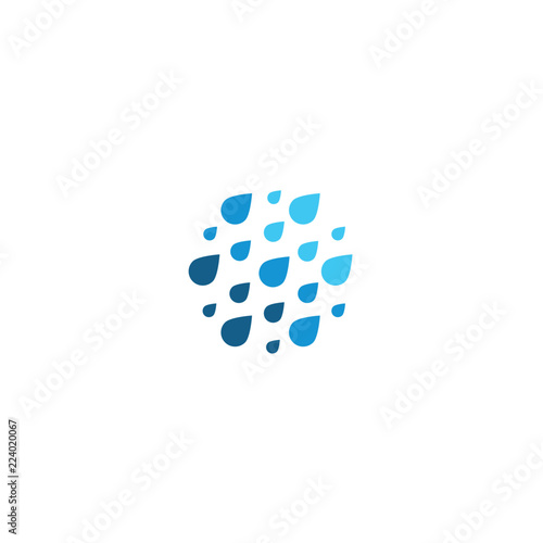 Falling drops icon. Clean water logo template. Round rainy weather logotype. Simple ombre gradient flat style sign. Blue abstract humidity symbol. Isolated vector illustration on white background.