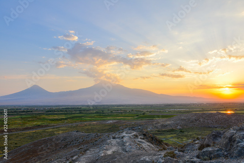 Fototapeta Naklejka Na Ścianę i Meble -  Sunset over Mount Ararat, Armenia