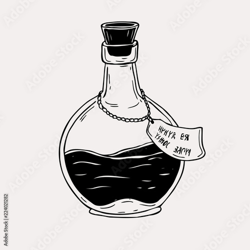 Vector hand drawn illustration of poison. Sticker, patch, print or blackwork flash tattoo design photo
