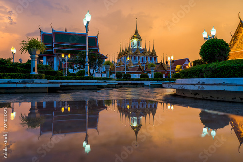 Loha Prasat , The metallic castle covered with gold leaf at of Wat Ratchanadda Temple in Bangkok, Thailand.
