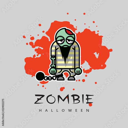 Zombie prisoner man portrait - vector cartoon character. Cute graphic illustration of unusual arrestee person - funny icon, original concept of Halloween.