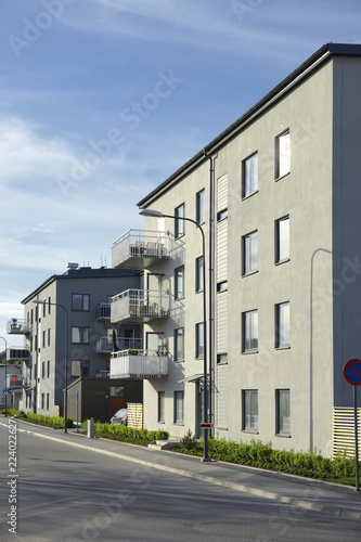 Modern apartment buildings with blue sky