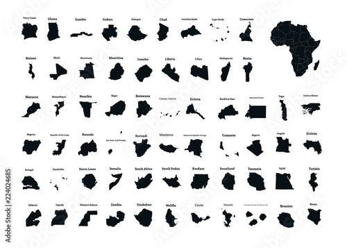 African continent and all countries of Africa. Vector