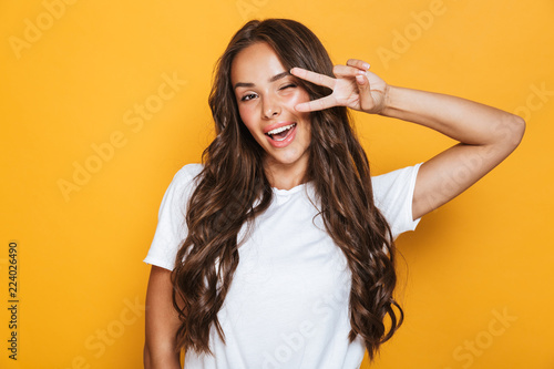 Portrait of a beautiful girl with long dark hair