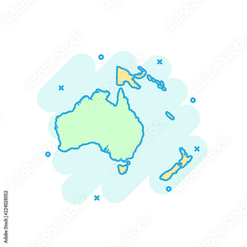 Obraz na plátně Cartoon colored Australia and Oceania map icon in comic style