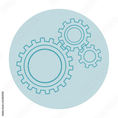 Three gears on a blue background with a white frame. The contours of the gears. Flat style. Work, mechanics, settings