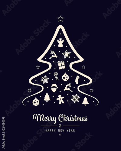 merry christmas tree icon elements card background