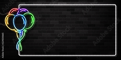 Vector realistic isolated neon sign of Balloon frame logo for decoration and covering on the wall background. Concept of happy birthday, invitation and celebration.
