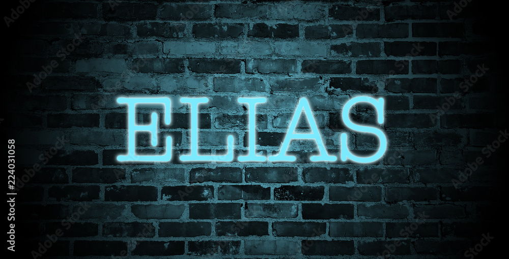 Obraz premium first name Elias in blue neon on brick wall