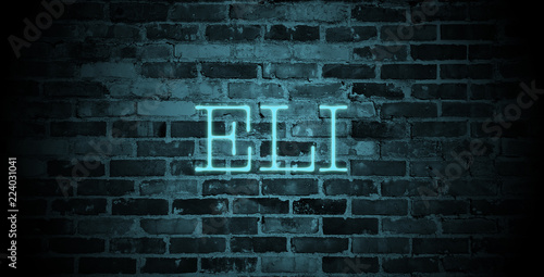 first name Eli in blue neon on brick wall photo