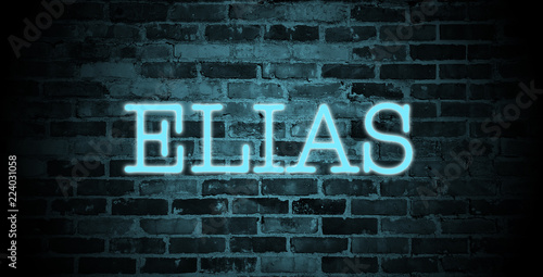 first name Elias in blue neon on brick wall photo