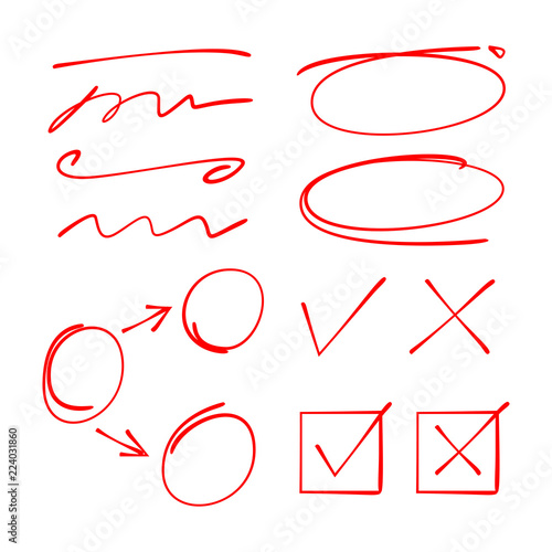 check marks, arrows circles vector highlighter set 
