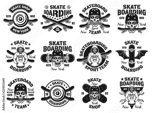 Skateboarding twelve vector isolated emblems