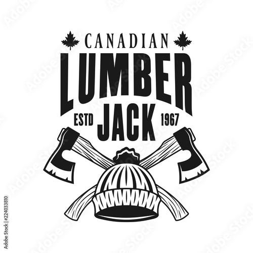 Lumberjack emblem with crossed axes and hat