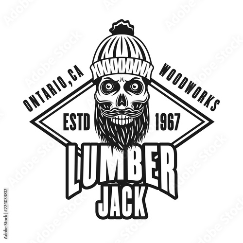 Lumberman bearded skull and rombus vector emblem