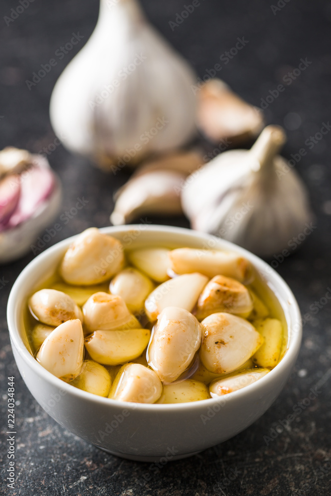Marinated garlic. Pickled garlic.