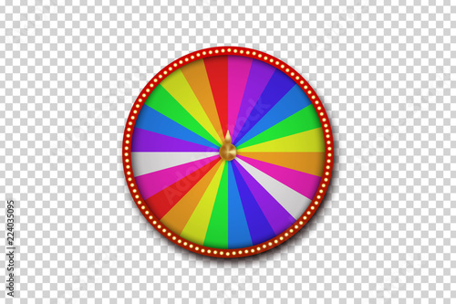 Vector realistic fortune roulette wheel for decoration and covering on the transparent background. Concept of casino, slots, lottery and winning.
