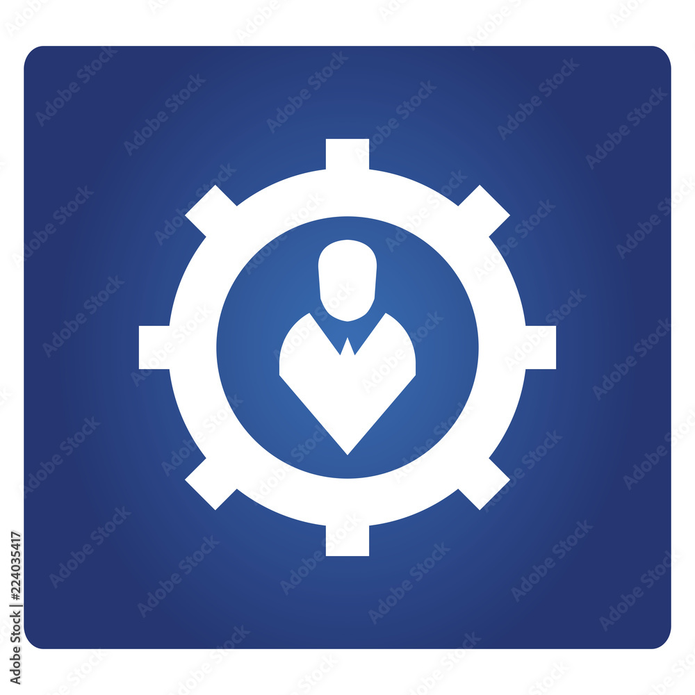 business man in gear icon on blue background business man in gear icon on blue background