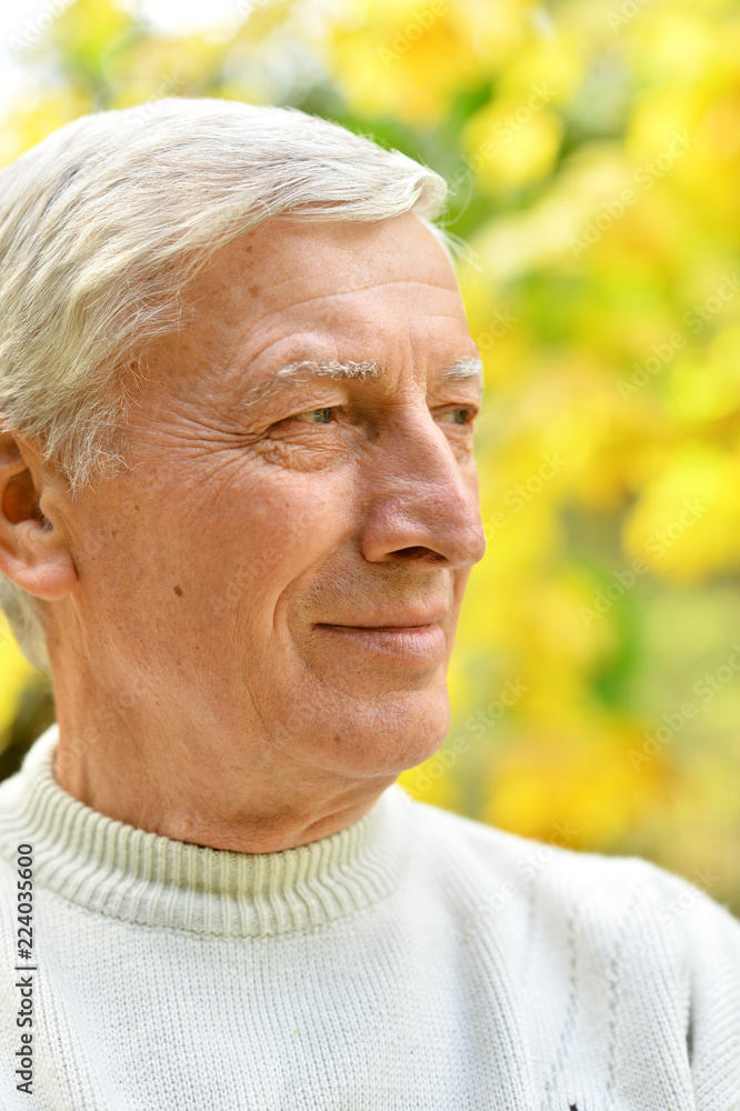 Portrait of senior man in autumn park Portrait of senior man in autumn park