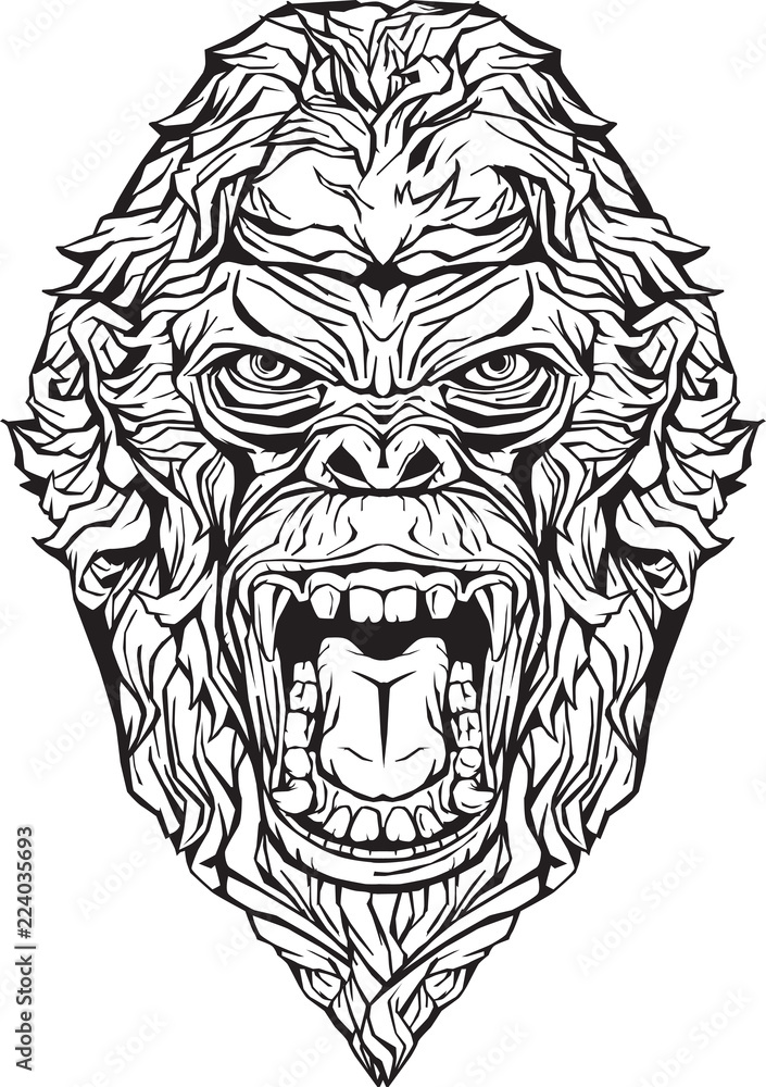 angry gorilla. Isolated. Coloring page.