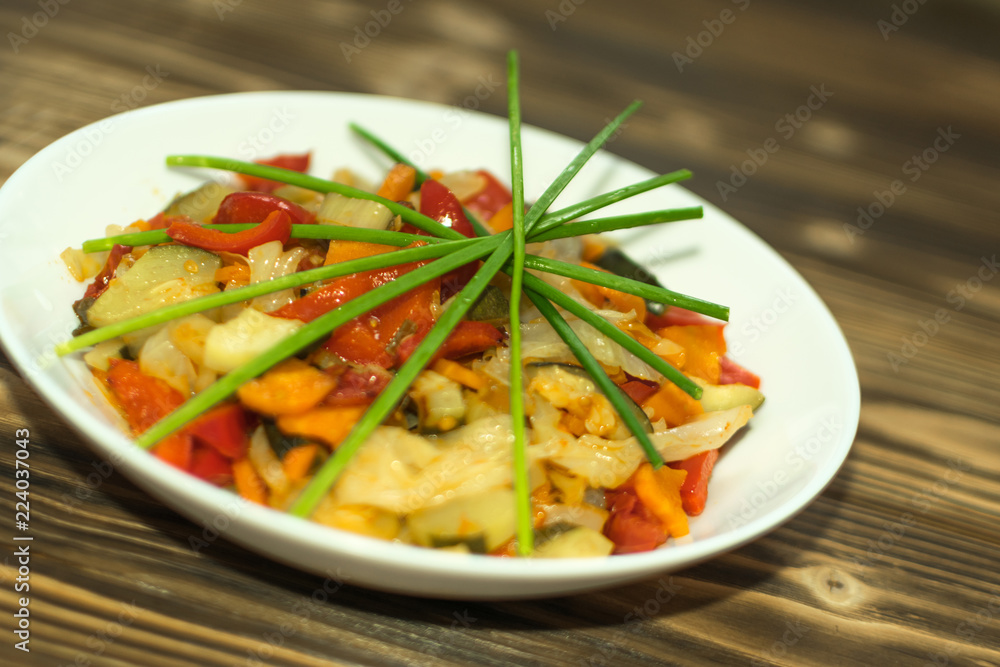 Fried Vegetable Mix with Zucchini Close Up Fried Vegetable Mix with Zucchini Close Up
