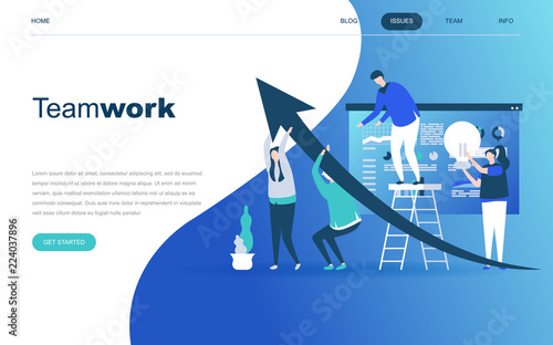 Modern flat design concept of Teamwork for website and mobile website development. Landing page template. Business management, online communication and finance. Vector illustration.