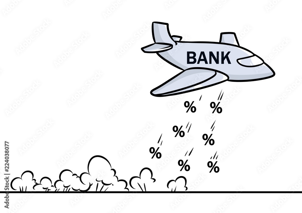 Aircraft bank metaphor hit percent cartoon illustration isolated image