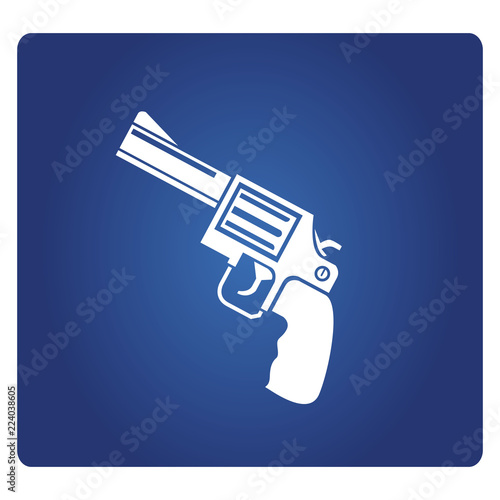 revolver gun icon on blue background