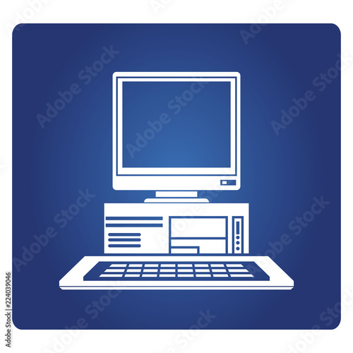 vintage computer icon on blue background