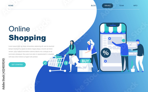 Modern flat design concept of Online Shopping for website and mobile website development. Landing page template. E-commerce market, shopping payment or customer support. Vector illustration.