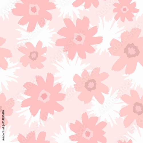 Seamless pattern with abstract flowers drawn by hand with a watercolour brush. Cute feminine floral print. Sketch, watercolor, paint.