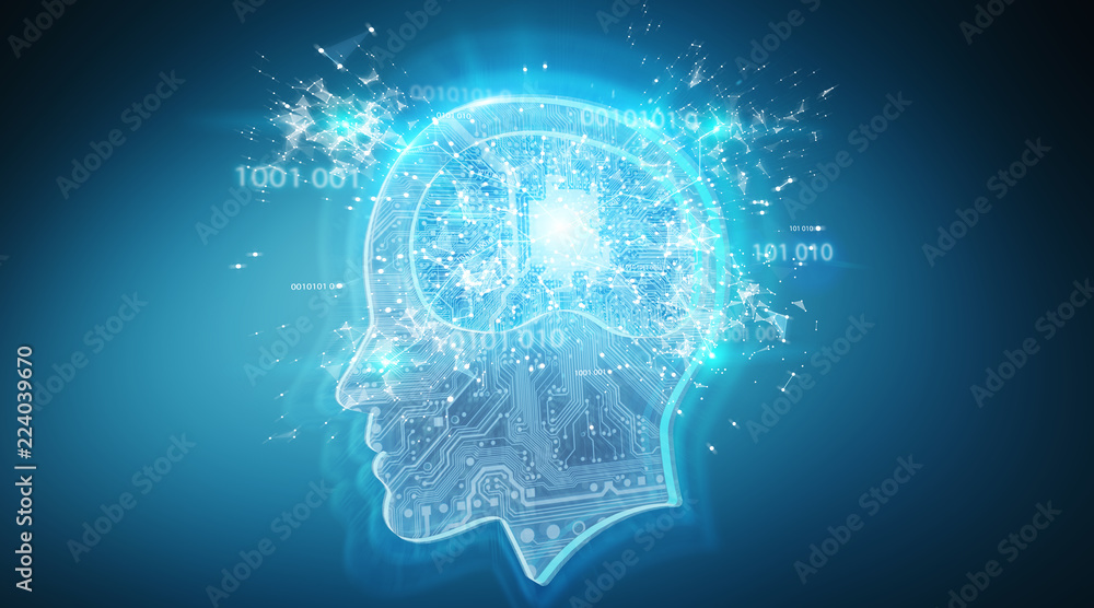 Artificial intelligence digital brain background 3D rendering - obrazy, fototapety, plakaty 
