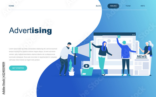 Modern flat design concept of Advertising and Promotion for website and mobile website development. Landing page template. Social media campaign, marketing research. Vector illustration.