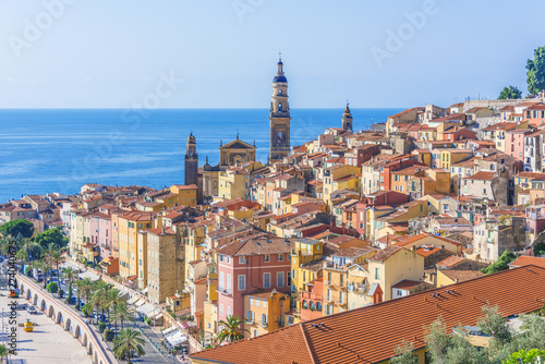 Old town architecture of Menton on French Riviera © monticellllo