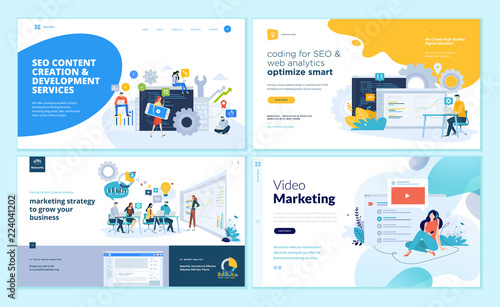 Set of web page design templates for web and mobile apps, SEO, marketing strategy, video marketing. Modern vector illustration concepts for website and mobile website development. 