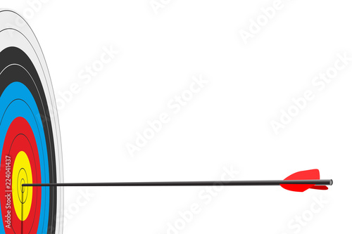 Archery target with arrow isolated on white background. Vector poster or banner template.