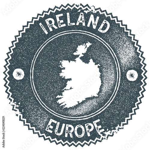 Ireland map vintage stamp. Retro style handmade label, badge or element for travel souvenirs. Dark blue rubber stamp with country map silhouette. Vector illustration.