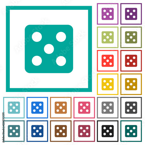 Dice five flat color icons with quadrant frames