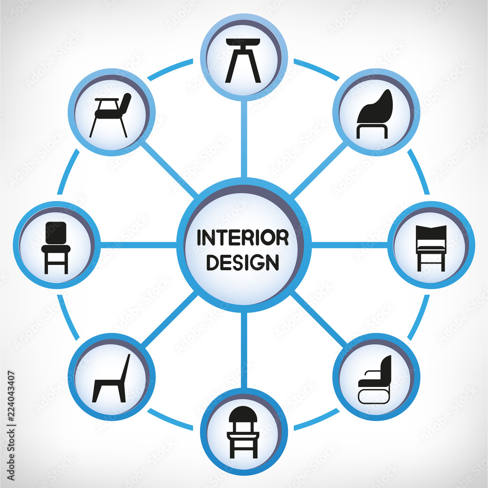 chair icons in circle diagram on white background for interior design concept chair icons in circle diagram on white background for interior design concept