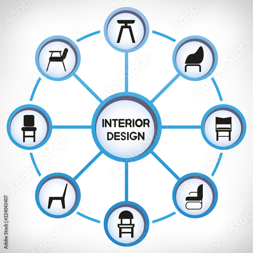 chair icons in circle diagram on white background for interior design concept