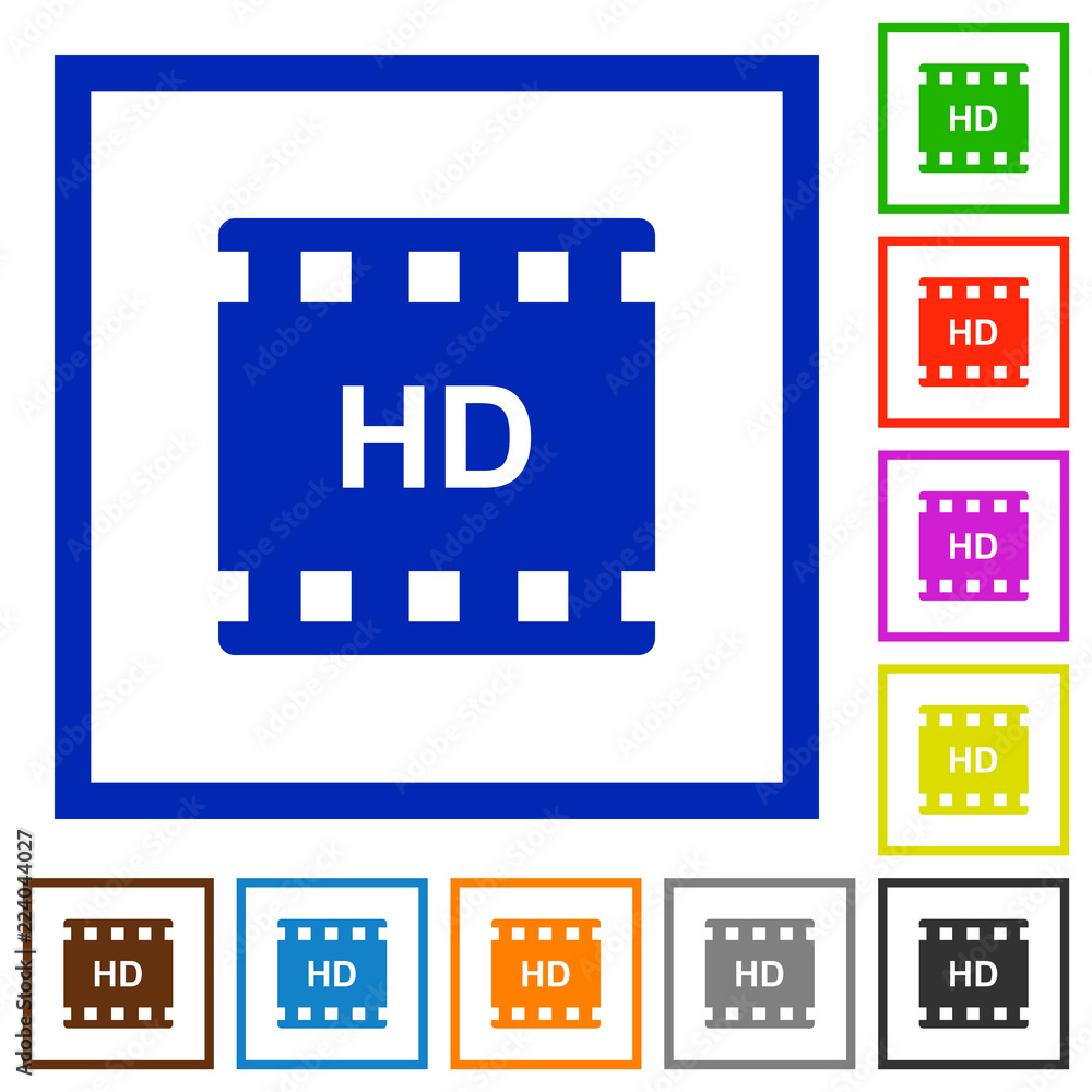 HD movie format flat framed icons HD movie format flat framed icons
