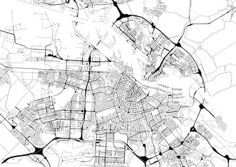 Monochrome city map with road network of Amsterdam