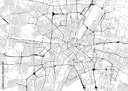Monochrome city map with road network of Munich