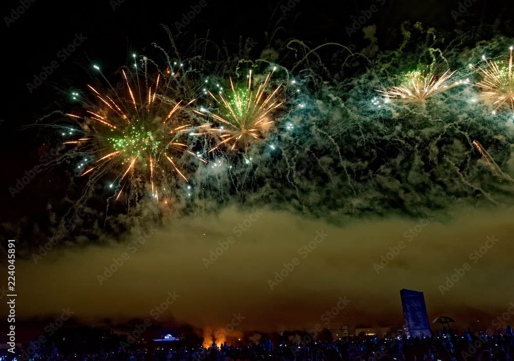 Moscow city district complex Krylatskoe rowing channel fireworks show circle of light Moscow city district complex Krylatskoe rowing channel fireworks show circle of light